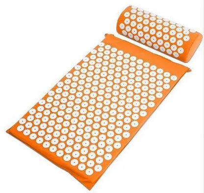 Acupuncture yoga cushion and pillow set with 210 pins for muscle relief, available in multiple colors.