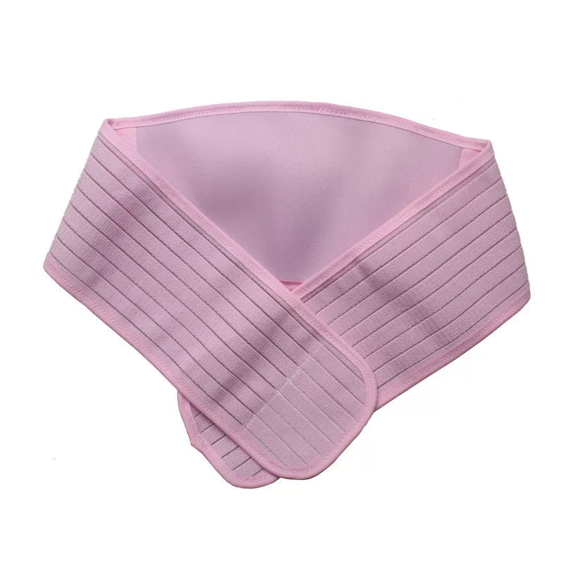 Adjustable mid-pregnancy abdominal support belt in pink, black, brown, and gray