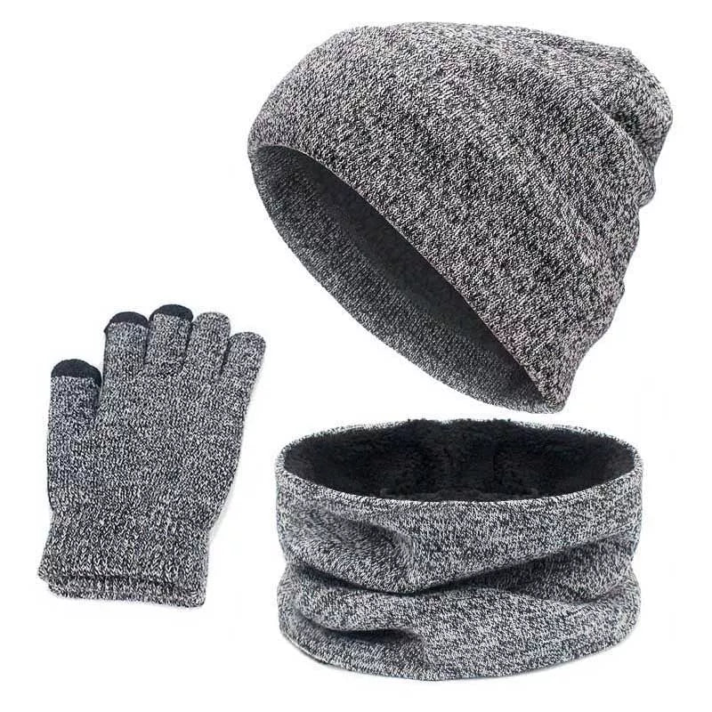 Wool touch screen gloves with scarf and hat set for cold weather
