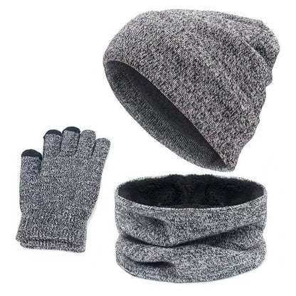 Wool touch screen gloves with scarf and hat set for cold weather