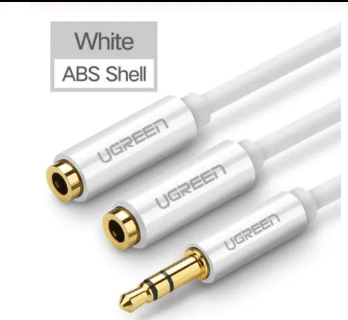 20cm earphone replacement cable with gold 3.5mm connectors in black, grey, and white colour options