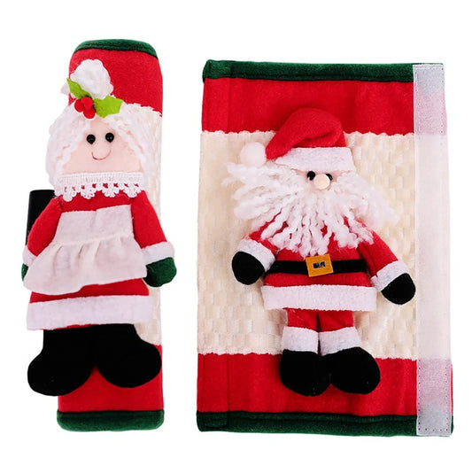 Red Christmas refrigerator glove set measuring 23x15cm for festive kitchen handle decoration
