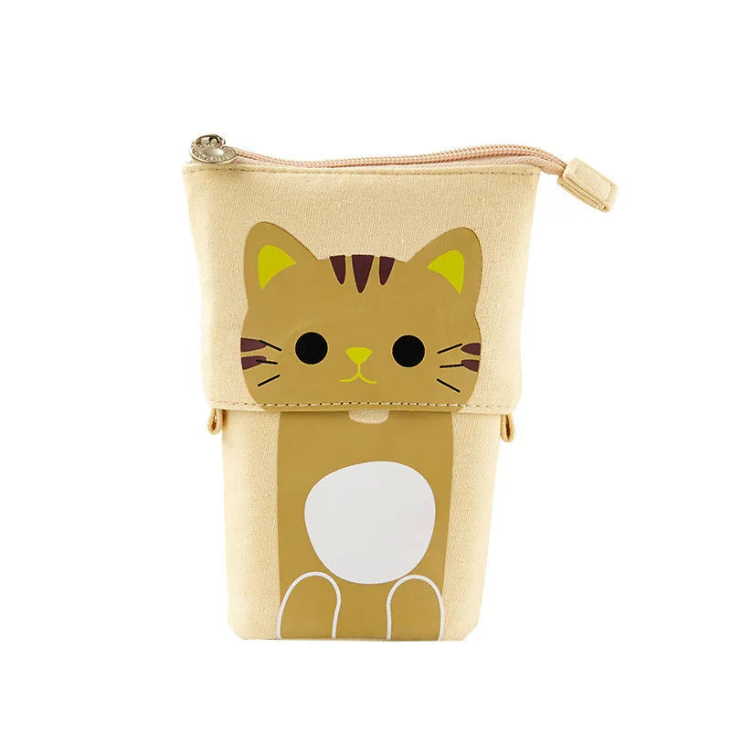 Round Korean-style canvas pencil case with cartoon animal pattern measuring 19cm