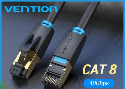 Cat8 flat and round shielded Ethernet cable with RJ45 connectors for 10G network speed