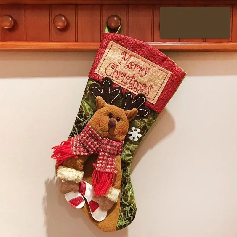 Handmade red and white knit Christmas stocking with 3D snowman applique and hanging loop