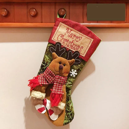 Handmade red and white knit Christmas stocking with 3D snowman applique and hanging loop