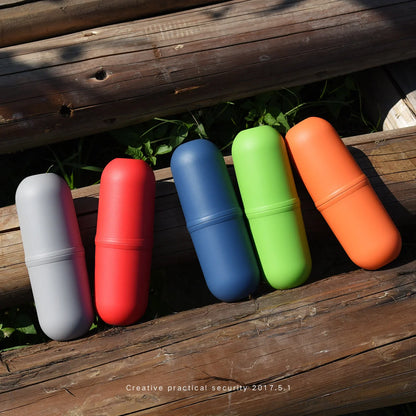 Capsule-shaped travel bottle in various colors with leak-proof design for outdoor use