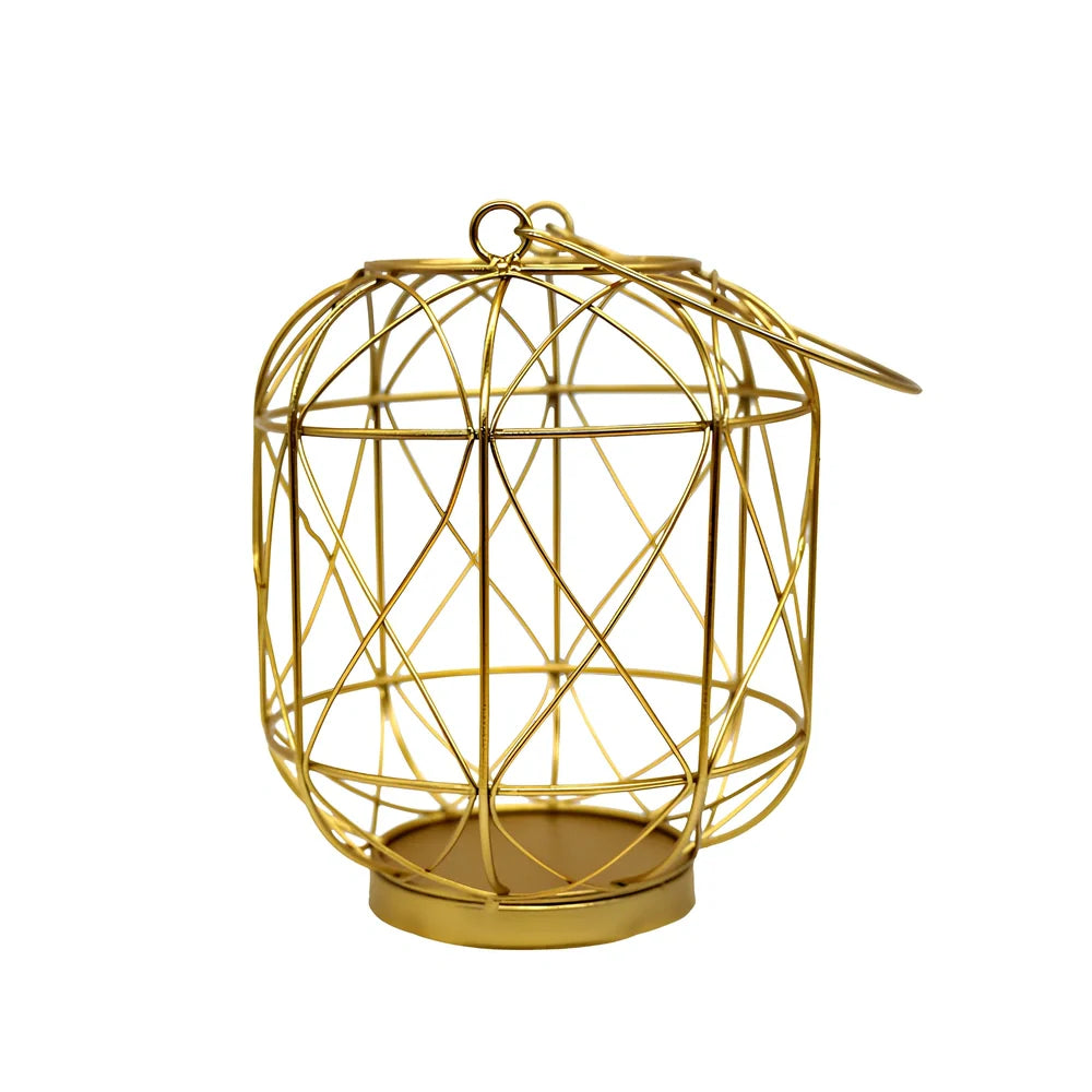 Geometric European style iron candlestick holder in gold or black, 20-21cm tall with baked paint finish
