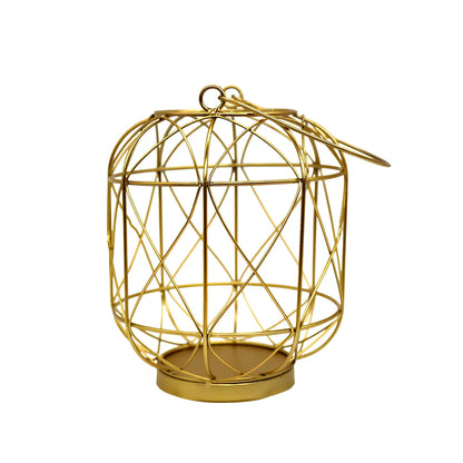 Geometric European style iron candlestick holder in gold or black, 20-21cm tall with baked paint finish