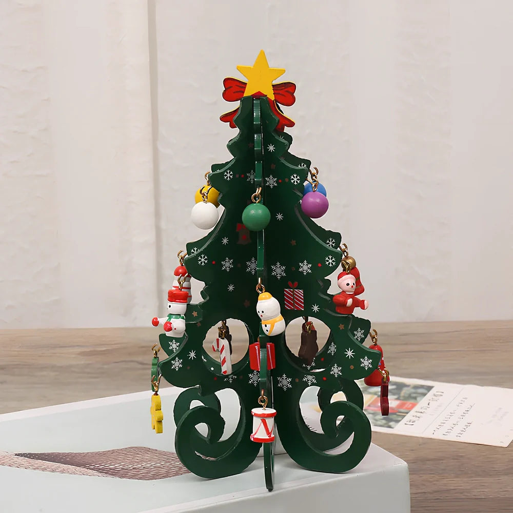 Green MDF Christmas tree ornament with laser-cut details, 19cm height