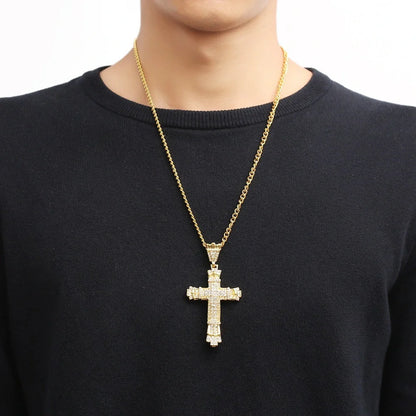 Stylish Iced Out Men's Cross Necklace in silver and gold options