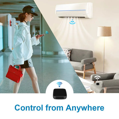 Black voice control universal infrared remote control for TV, AC, fan and home entertainment devices