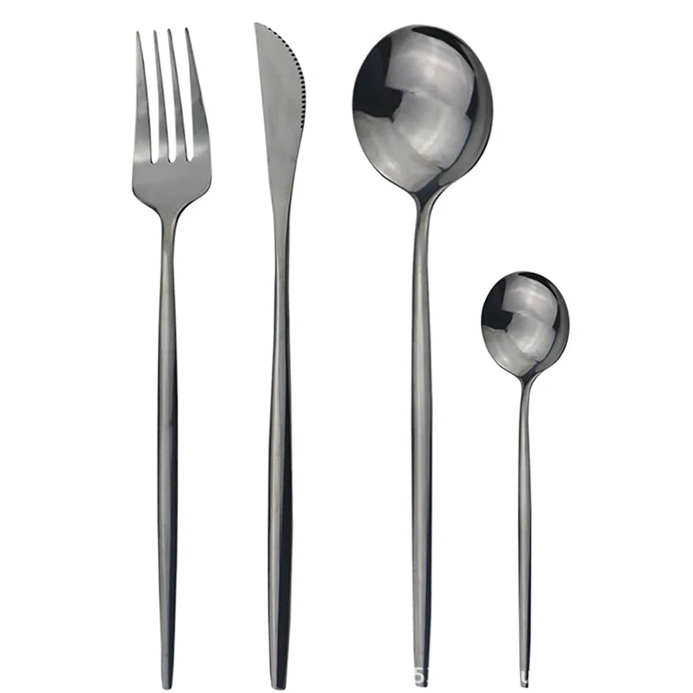 24-piece stainless steel cutlery set with mirror-polished finish showing six place settings in gold colour