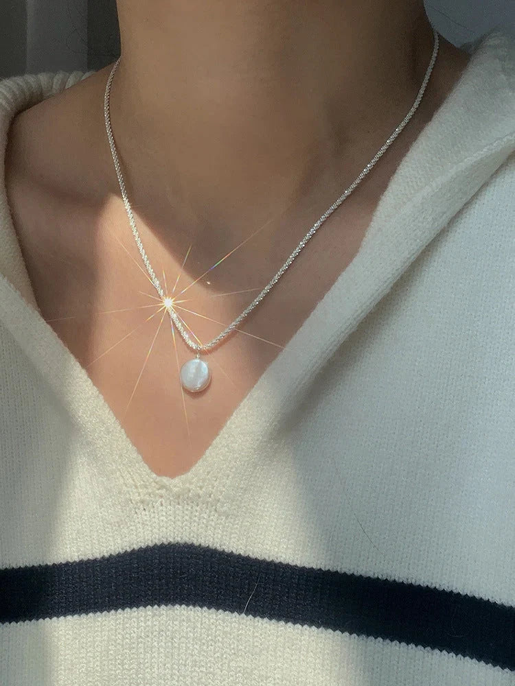 Elegant 925 Sterling Silver Necklace featuring lustrous Baroque Pearls in a sophisticated starry sky chain design