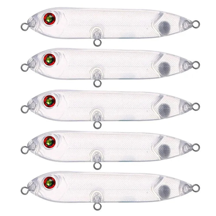 Transparent 9.5cm long DIY fishing lure blank shell made of ABS plastic with a visible 7mm eye hole.