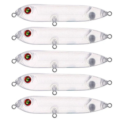 Transparent 9.5cm long DIY fishing lure blank shell made of ABS plastic with a visible 7mm eye hole.