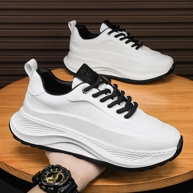 Men's Stylish Thick-Sole Athletic Sneakers in Black, Beige, and Beige Black Colors