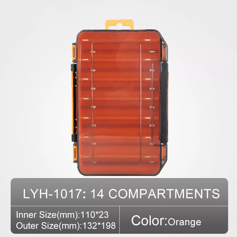 Double-layer bait storage box in vibrant orange or sky blue with Y groove and drain hole