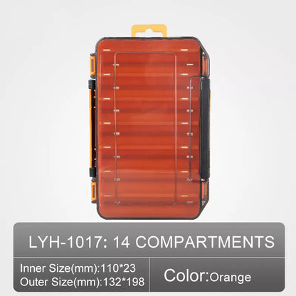 Double-layer bait storage box in vibrant orange or sky blue with Y groove and drain hole