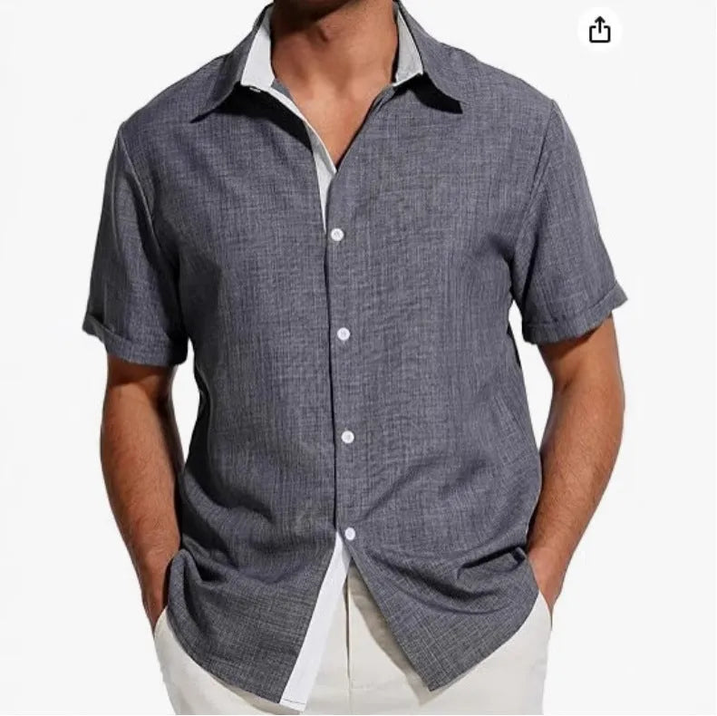 Men's floral print short-sleeved polyester shirt with cardigan collar in various colours