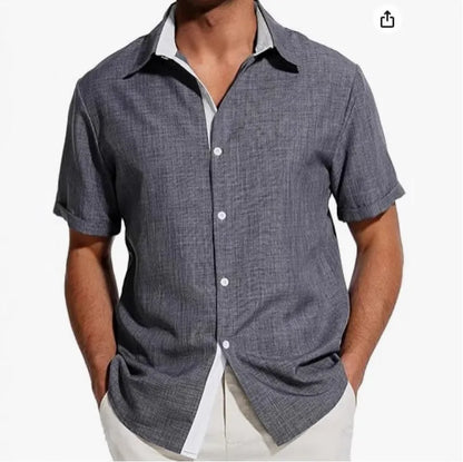 Men's floral print short-sleeved polyester shirt with cardigan collar in various colours