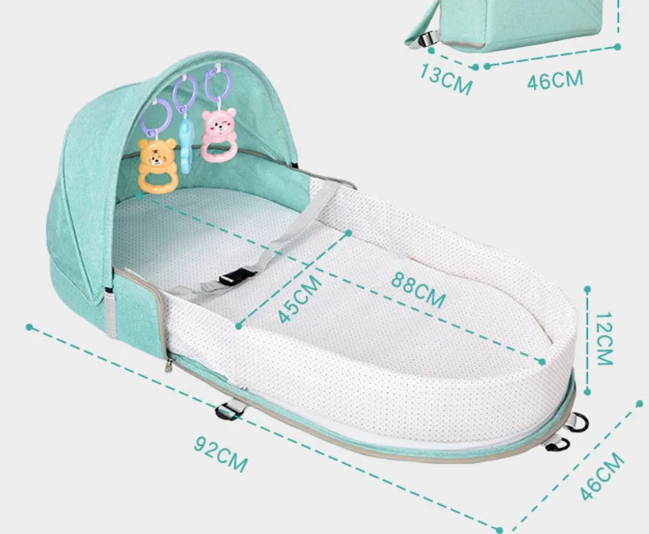 Portable foldable baby bed with mosquito net, cotton linen fabric, unfolded 88x45x12.5cm