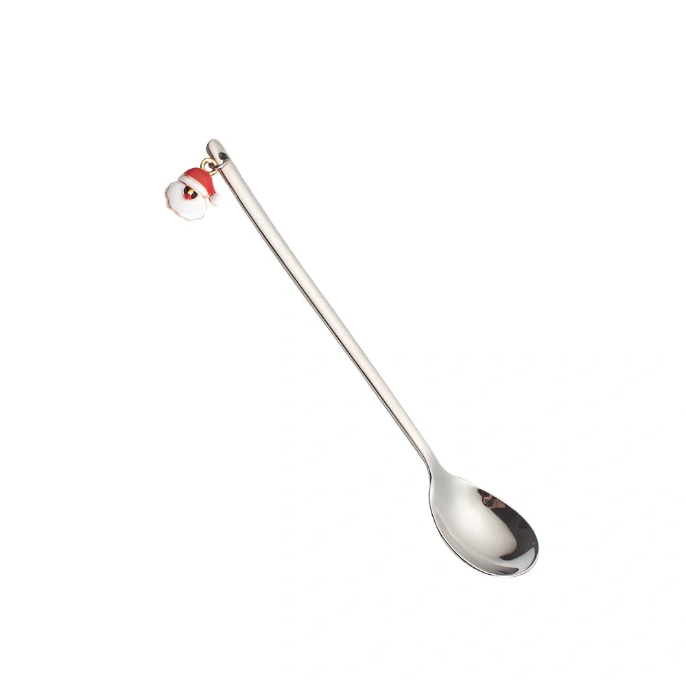 Christmas serving spoon in stainless steel with silver finish measuring 135mm length