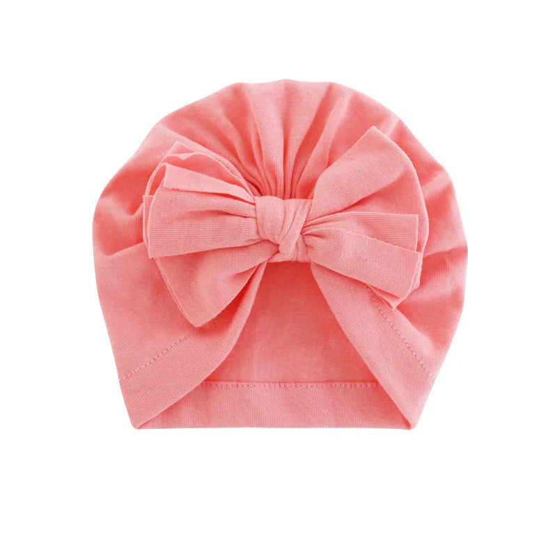 Soft hooded baby hat with bowknot in various colors for 0-1 year olds