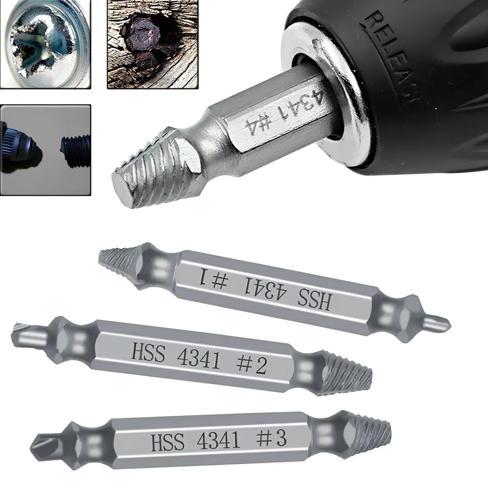 6-piece slip-tooth head screw remover set crafted from 4341 high-speed steel for removing stubborn screws