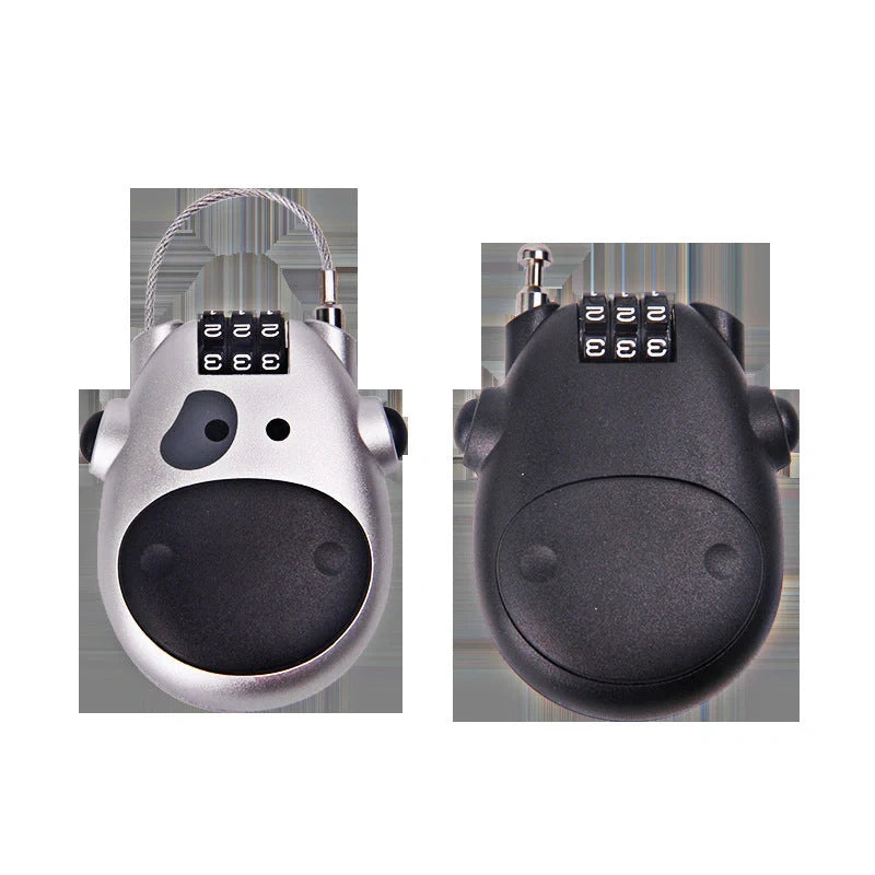 Cow telescopic wire rope lock in black and grey, adjustable for secure fit