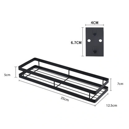 Metal kitchen wall storage shelf holding spice containers and pepper seasoning sprayers in six size options from 20cm to 50cm