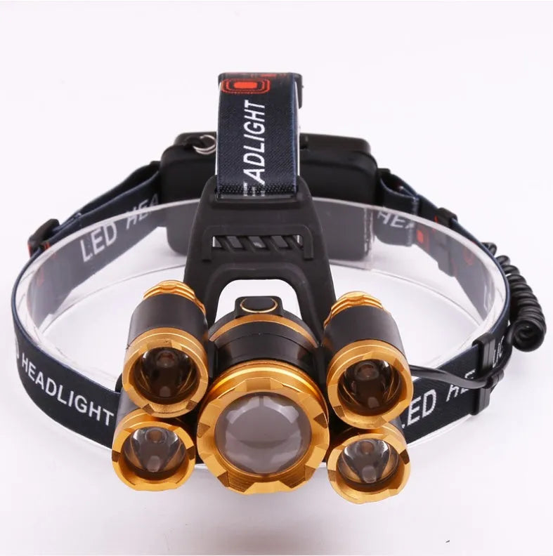 Gold or silver aluminium head torch with adjustable focus and optional sensor switch for hands-free operation