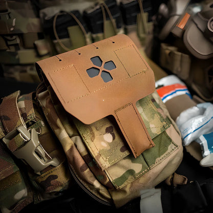 Nylon first-aid kit in camouflage pattern with organised medical supply compartments