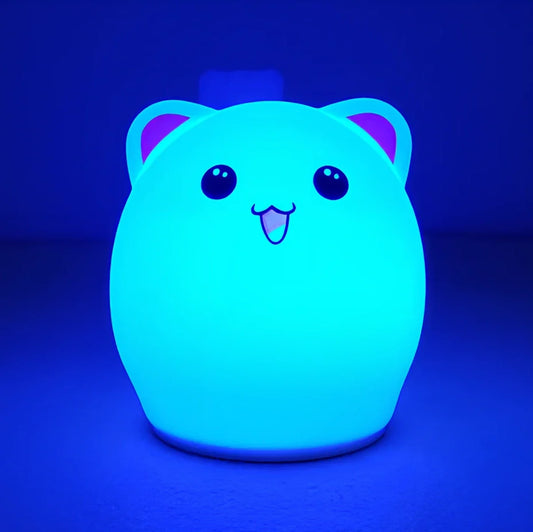 Cartoon silicone night lamp with clap activation in blue or pink, dimensions 100x100x135mm