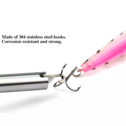 Portable T-shaped hook extractor for safe fishing in black, yellow, blue, and orange