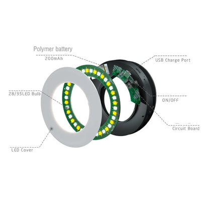 LED selfie ring light for mobile phones with adjustable brightness and compact design