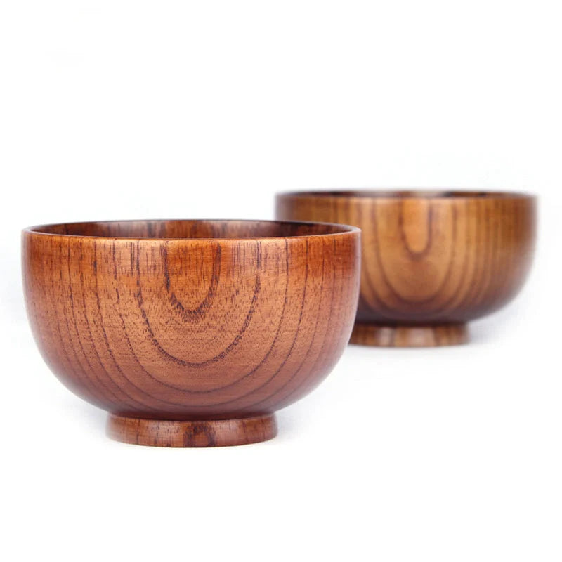 Japanese Style Wooden Bowl Set in three sizes for rice, soup, and salads