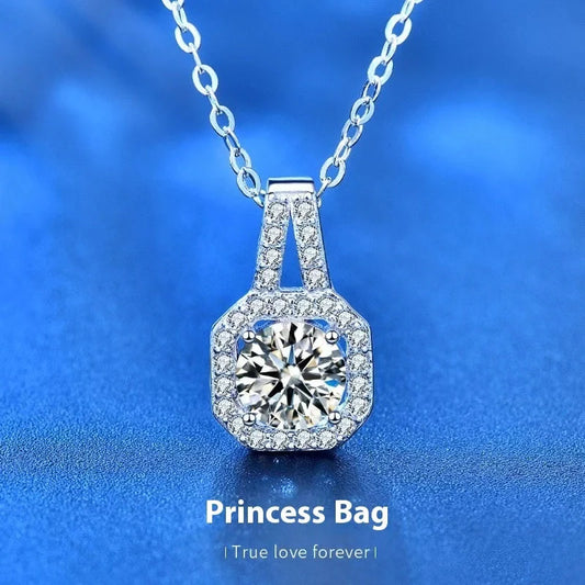 Moissanite S925 Sterling Silver Necklace with geometric pendant, available in white gold colors