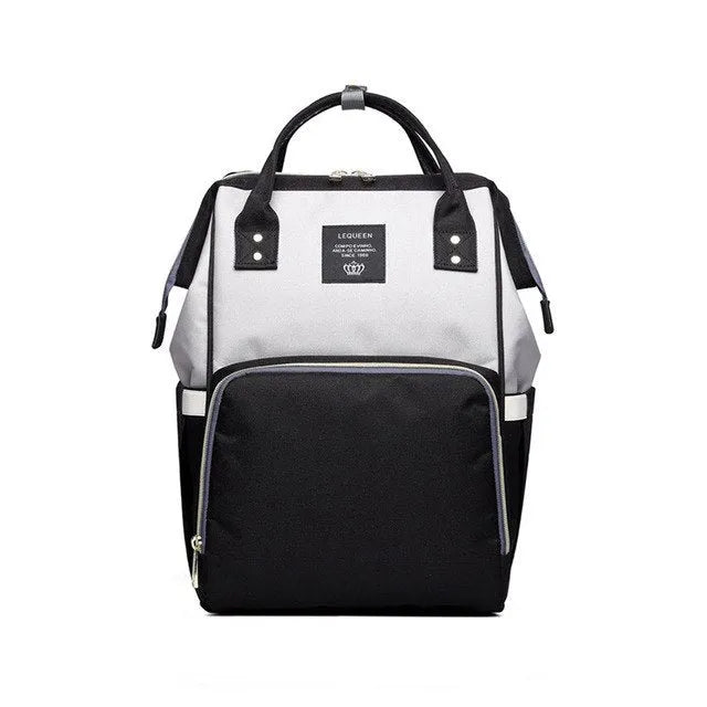 Oxford maternity nappy bag with 16-20L capacity, anti-theft design, bottle area, and multiple colour options