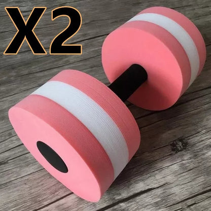 Water sports aerobics dumbbells in blue, pink, and green colors for aquatic fitness