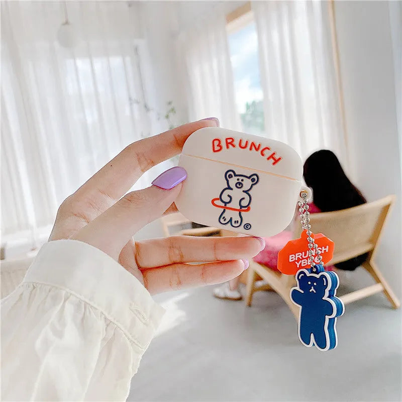 Silicone flip case for AirPods Pro and AirPods 1 2 3 generation with hula hoop bear design and pendant