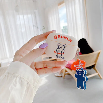 Silicone flip case for AirPods Pro and AirPods 1 2 3 generation with hula hoop bear design and pendant