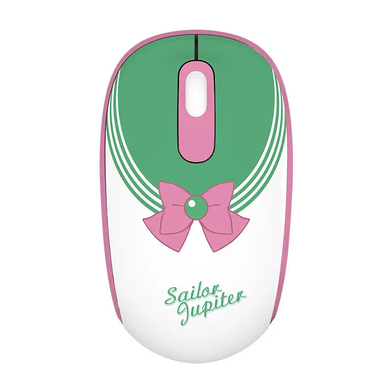 Sailor Moon wireless computer mouse with cartoon character design, USB receiver, and measurement showing 100mm length