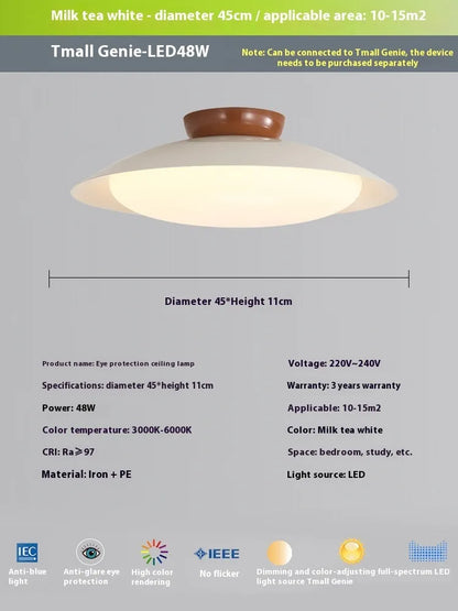 Modern flying saucer shaped ceiling lamp in cream style with minimalist design and clean geometric lines