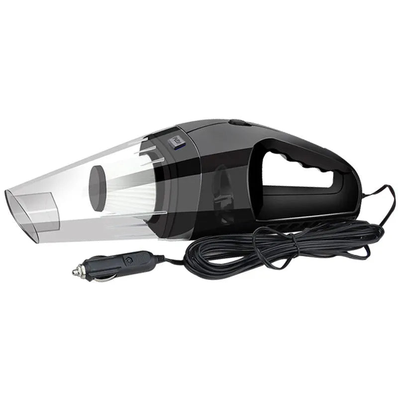 12V portable car vacuum cleaner in orange colour with power cord and interchangeable nozzles