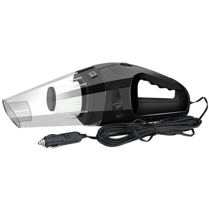 12V portable car vacuum cleaner in orange colour with power cord and interchangeable nozzles