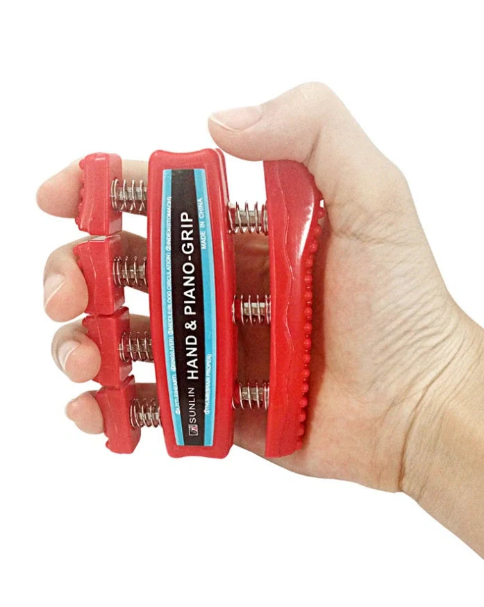 Durable ABS hand grip trainer for finger strength and rehabilitation, available in black and red