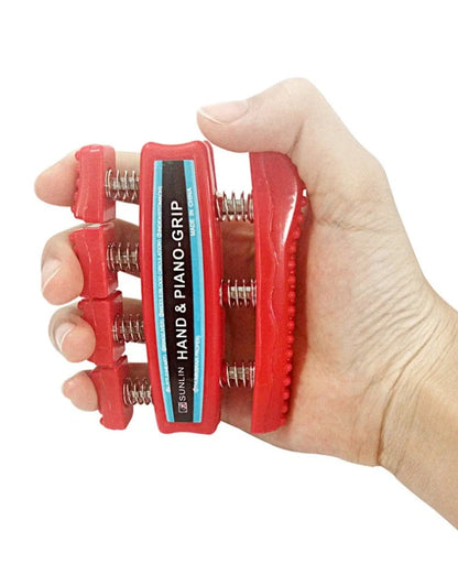 Durable ABS hand grip trainer for finger strength and rehabilitation, available in black and red