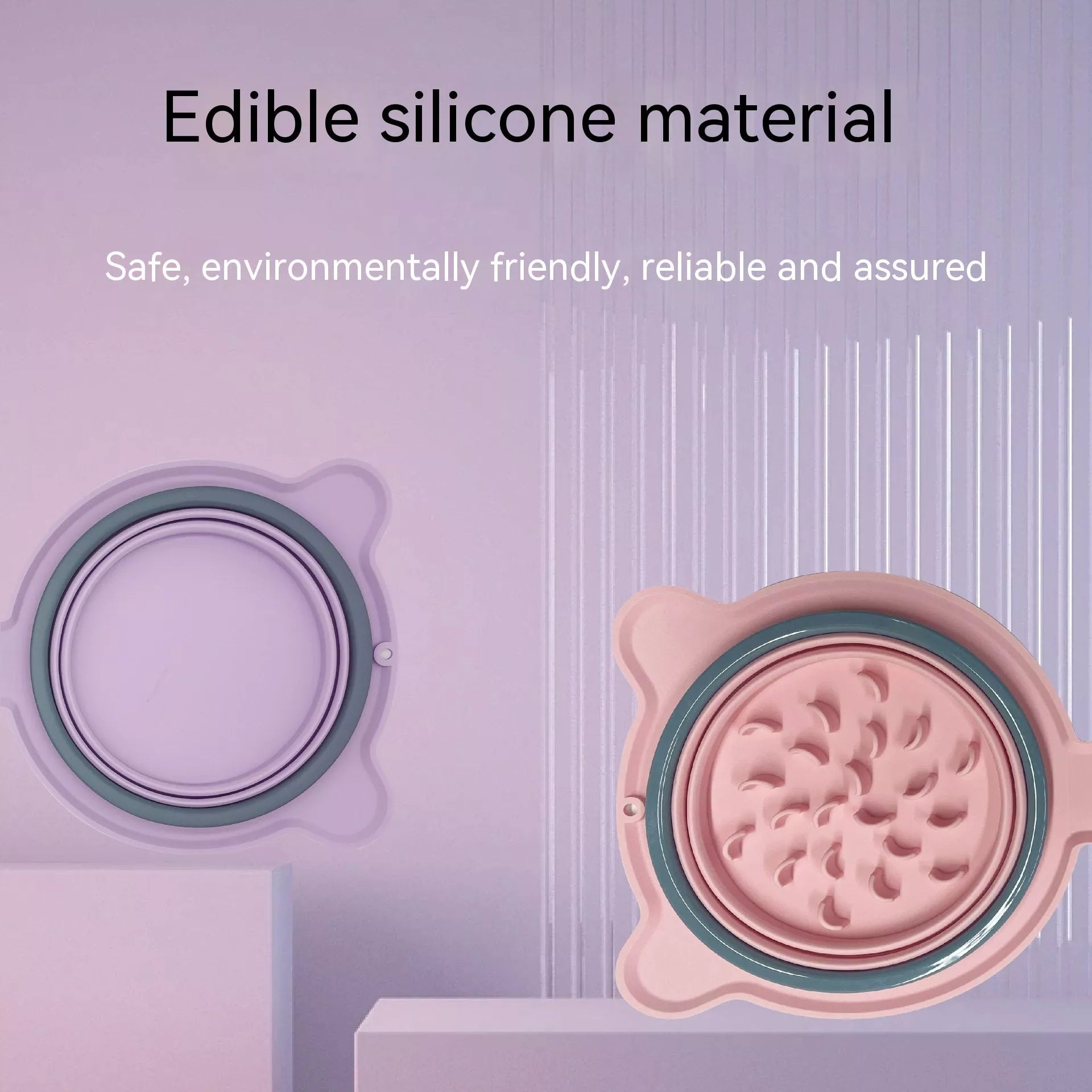 Foldable silicone double pet bowl with non-slip base in various colors