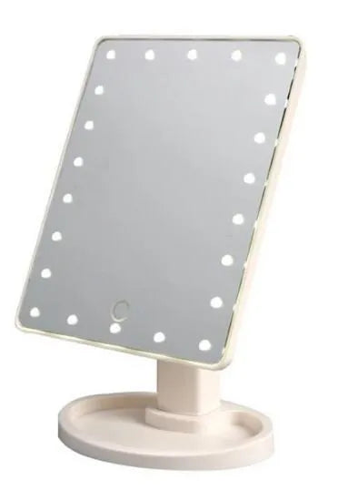 Tabletop cosmetic mirror with 360 degree rotation, touch induction control, 16 or 22 LED lamp beads, 17x22cm, in black, white or pink